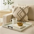 Benjara Yela Decorative Tray- 27x27 Square with Black Handles- Light Gray