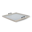 Benjara Yela Decorative Tray- 27x27 Square with Black Handles- Light Gray