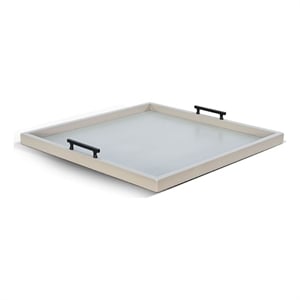 Benjara Yela Decorative Tray- 27x27 Square with Black Handles- Light Gray
