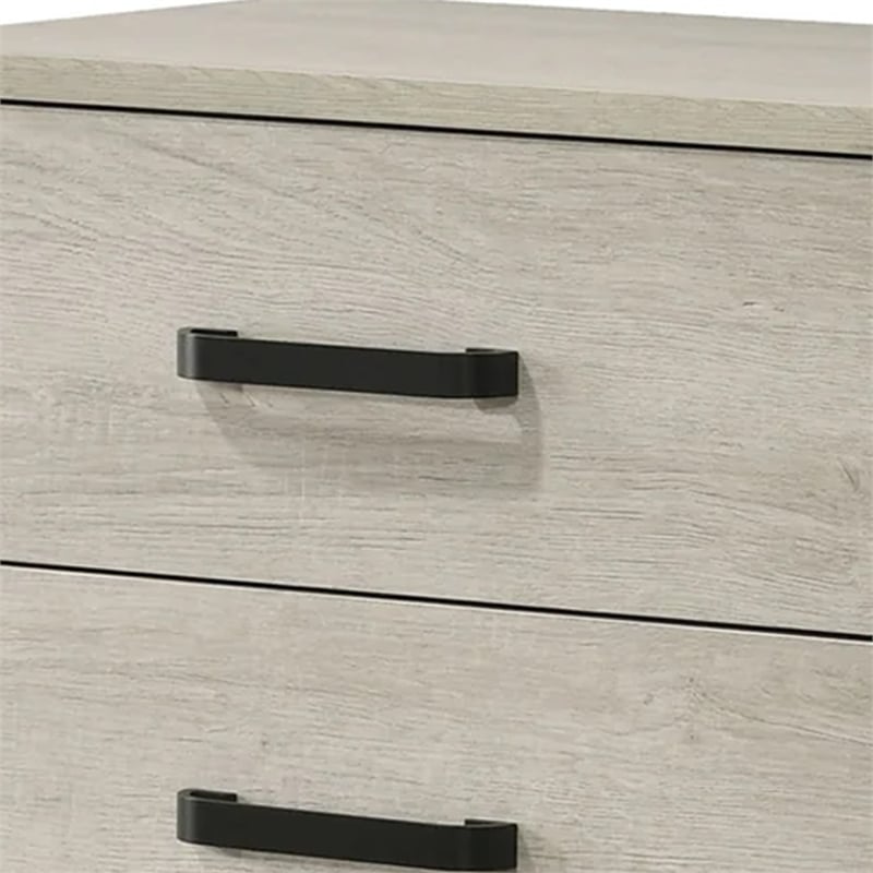 Benjara Meni Nightstand- 2 Drawers- Black Metal Handles- Scandinavian White