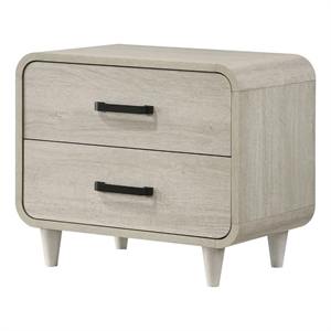 Benjara Meni Nightstand- 2 Drawers- Black Metal Handles- Scandinavian White