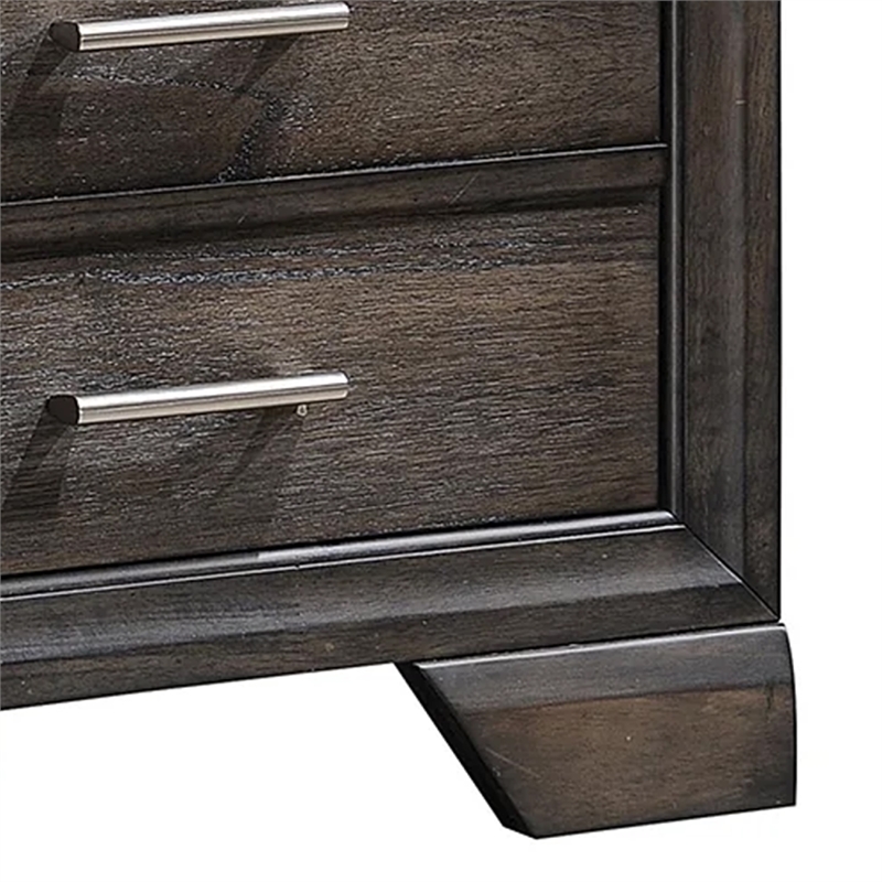 Benjara Jeni Nightstand- 3 Drawers- Chrome Metal Handles- Rustic Dark Gray