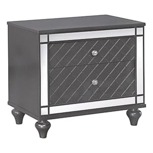 Benjara Reff Nightstand- 2 French Dovetail Drawers- Crystal Knobs- Gray