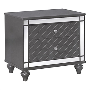 Benjara Reff Nightstand- 2 French Dovetail Drawers- Crystal Knobs- Gray