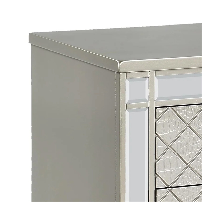 Benjara Cristo Nightstand- 2 Dovetail Drawers- Crystal Knobs- Champagne Silver
