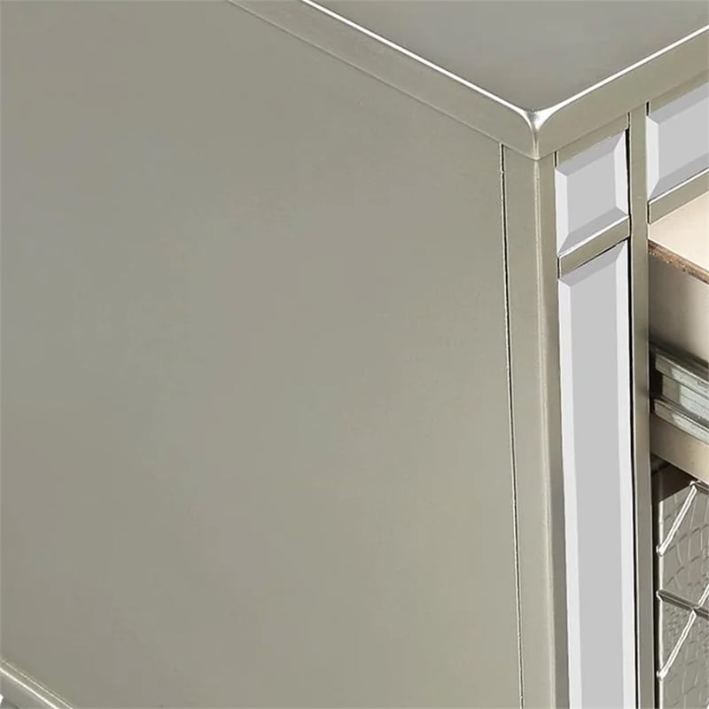Benjara Cristo Nightstand- 2 Dovetail Drawers- Crystal Knobs- Champagne Silver