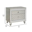 Benjara Cristo Nightstand- 2 Dovetail Drawers- Crystal Knobs- Champagne Silver