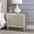 Benjara Cristo Nightstand- 2 Dovetail Drawers- Crystal Knobs- Champagne Silver