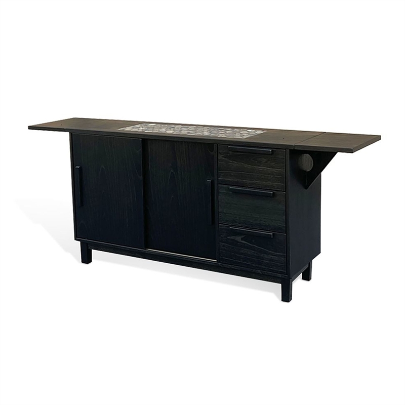 Benjara Anise Buffet Server Console with Side Cabinet & Drawers- Black Mahogany