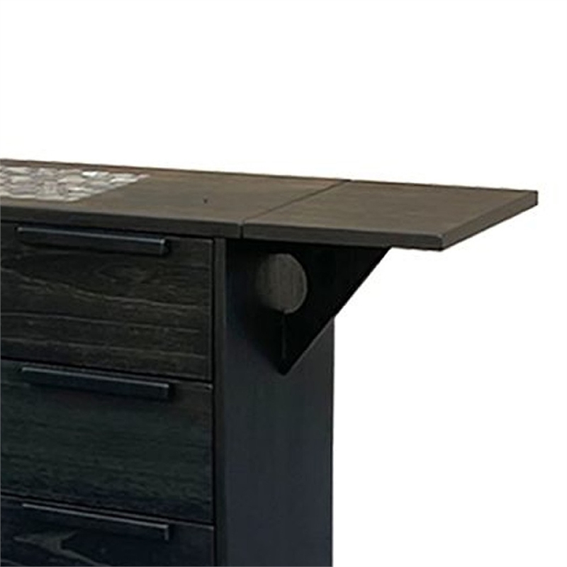 Benjara Anise Buffet Server Console with Side Cabinet & Drawers- Black Mahogany