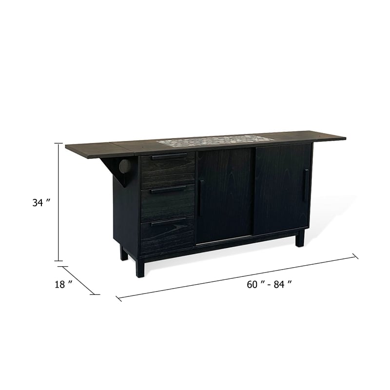 Benjara Anise Buffet Server Console with Side Cabinet & Drawers- Black Mahogany