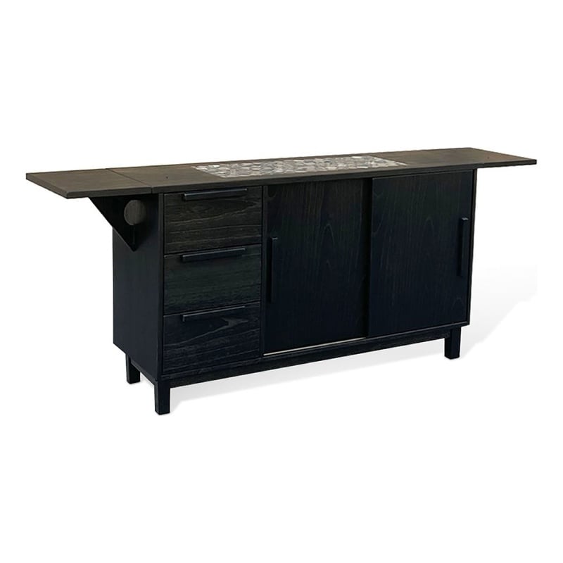 Benjara Anise Buffet Server Console with Side Cabinet & Drawers- Black Mahogany
