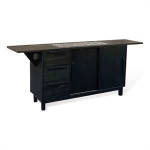 Benjara Anise Buffet Server Console with Side Cabinet & Drawers- Black Mahogany