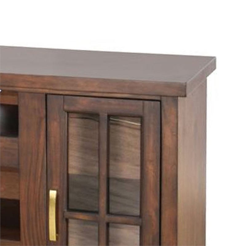Benjara Leyla TV Stand Media Cabinet- 2 Glass Doors- Shelves- Brown Wood 76 Inch