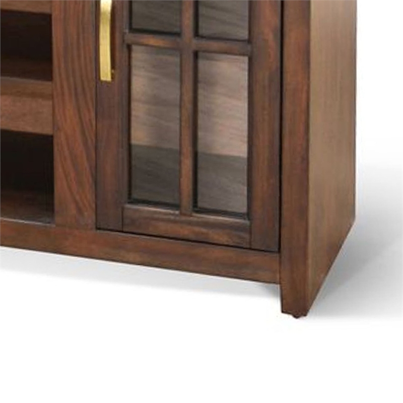 Benjara Leyla TV Stand Media Cabinet- 2 Glass Doors- Shelves- Brown Wood 76 Inch