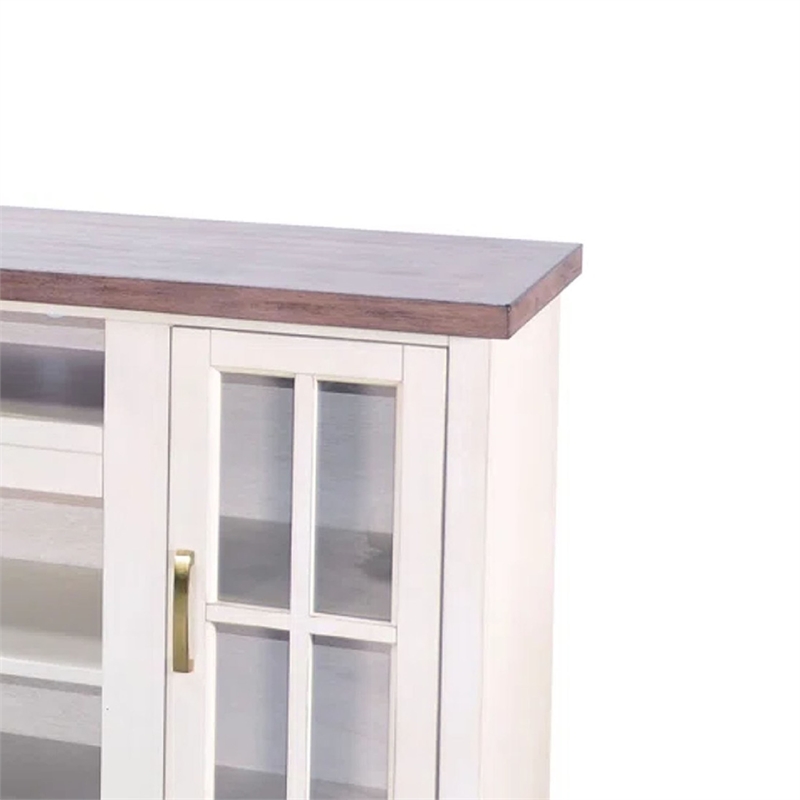 Benjara Leyla TV Stand Media Cabinet- 2 Doors and Shelves- White Wood 76 Inch