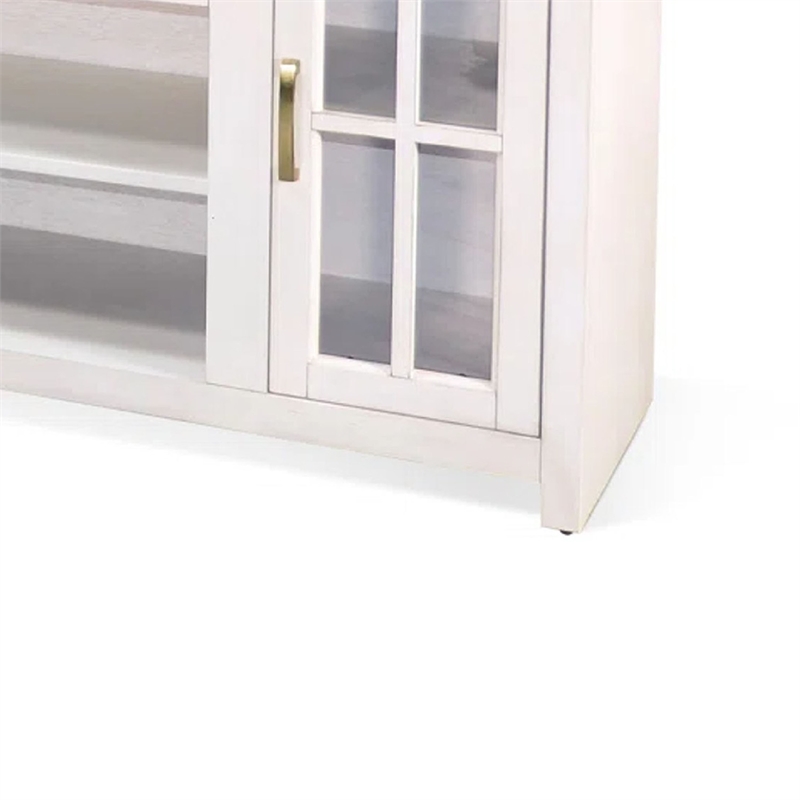 Benjara Leyla TV Stand Media Cabinet- 2 Doors and Shelves- White Wood 76 Inch