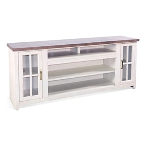 Benjara Leyla TV Stand Media Cabinet- 2 Doors and Shelves- White Wood 76 Inch