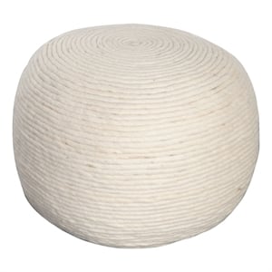 Benjara Poby Accent Pouf- 19&quot Round- Dyed Ivory Wool Body