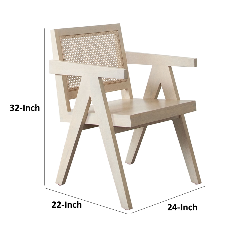Benjara Kato Dining Armchair- Cane Backrest- 24