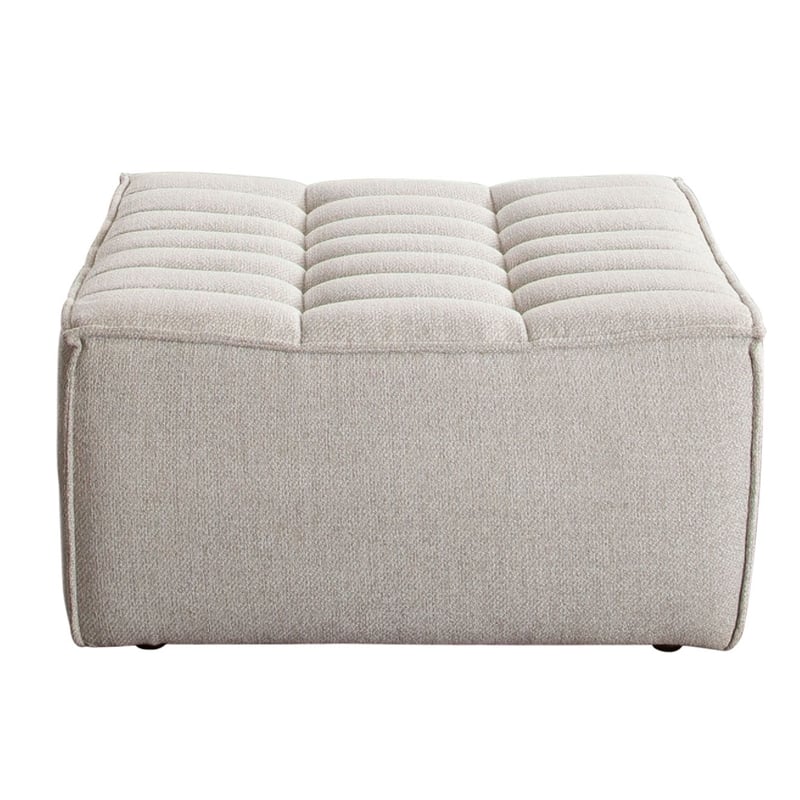 Benjara Ema Ottoman- Sand Beige Fabric- 31 Inch- Scooped Seat w Grid Tufting
