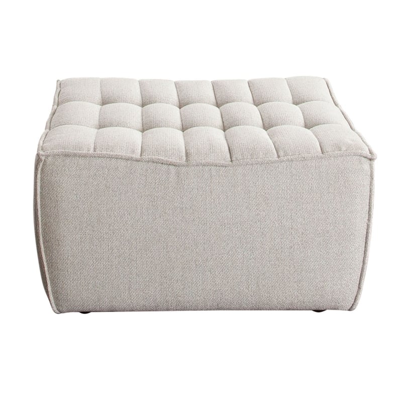 Benjara Ema Ottoman- Sand Beige Fabric- 31 Inch- Scooped Seat w Grid Tufting