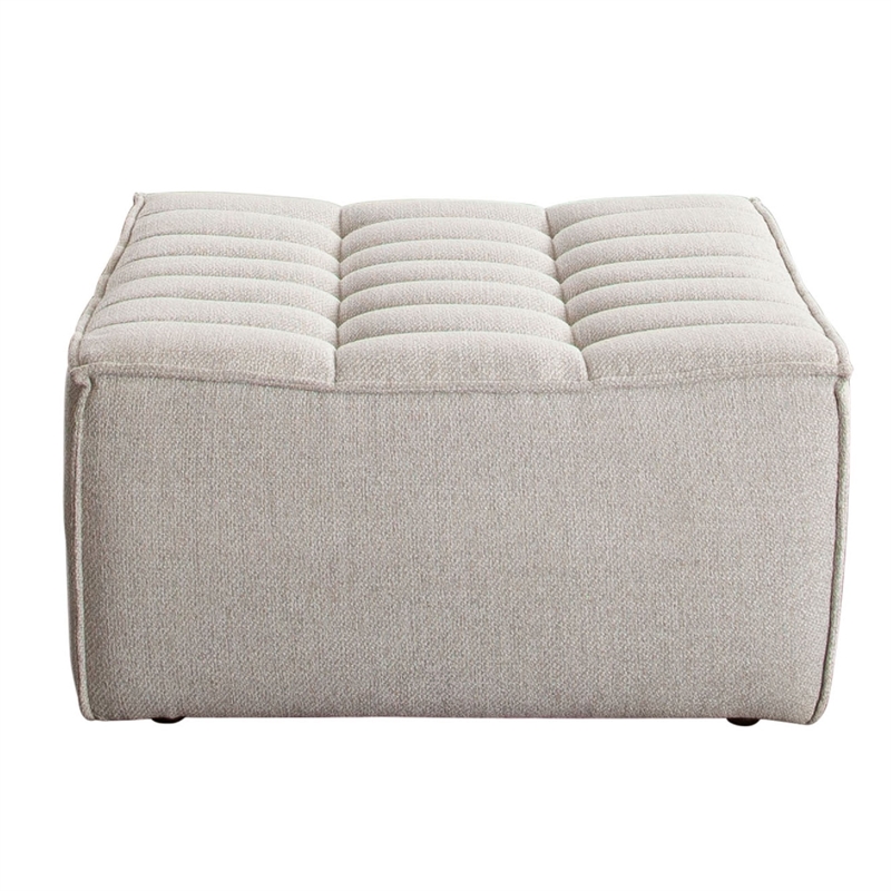 Benjara Ema Ottoman- Sand Beige Fabric- 31 Inch- Scooped Seat w Grid Tufting