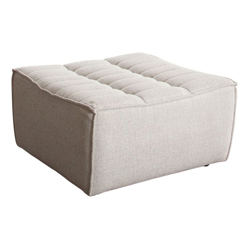 Benjara Ema Ottoman- Sand Beige Fabric- 31 Inch- Scooped Seat w Grid Tufting