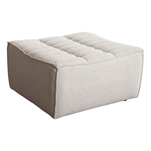 Benjara Ema Ottoman- Sand Beige Fabric- 31 Inch- Scooped Seat w Grid Tufting