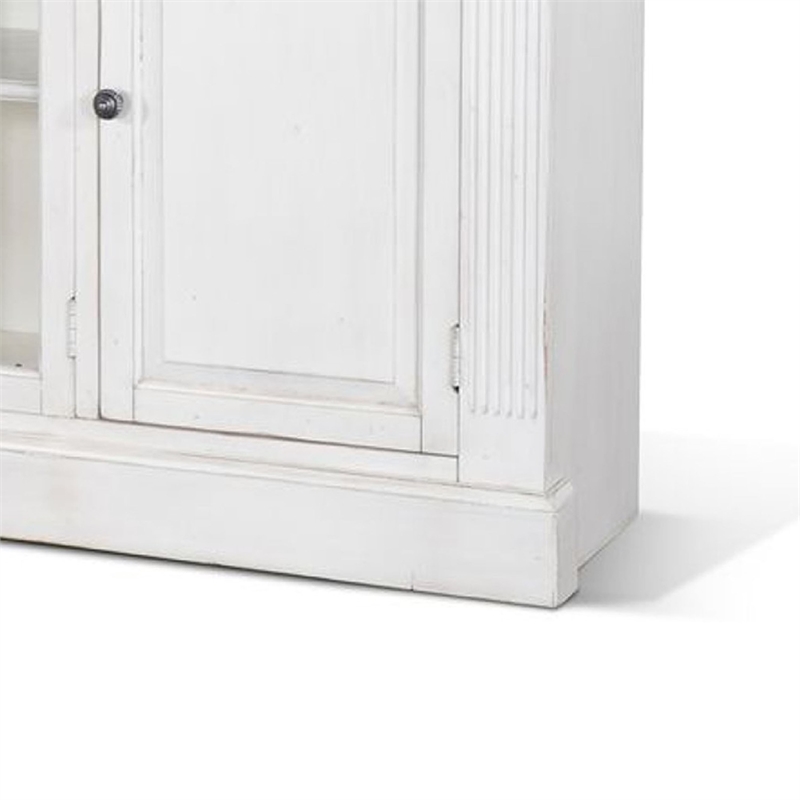 Benjara Ivvy TV Stand Media Cabinet- Shelves- White Brown Wood Molding- 81 Inch