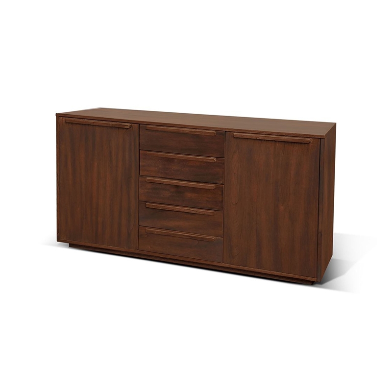 Benjara Nancy Sideboard Server with 3 Drawers & 2 Cabinets- Brown Mahogany Wood