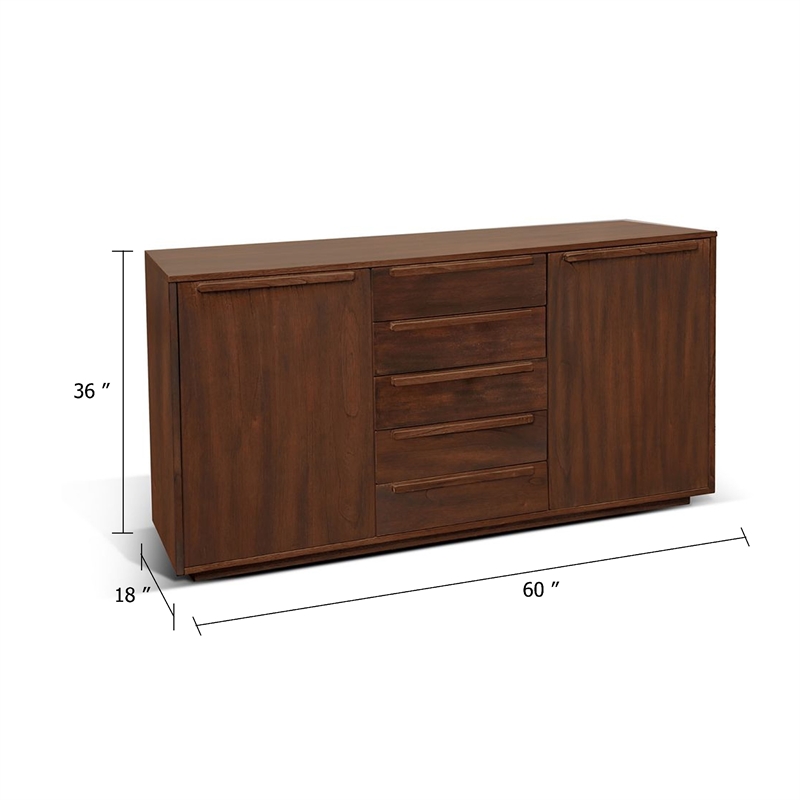 Benjara Nancy Sideboard Server with 3 Drawers & 2 Cabinets- Brown Mahogany Wood