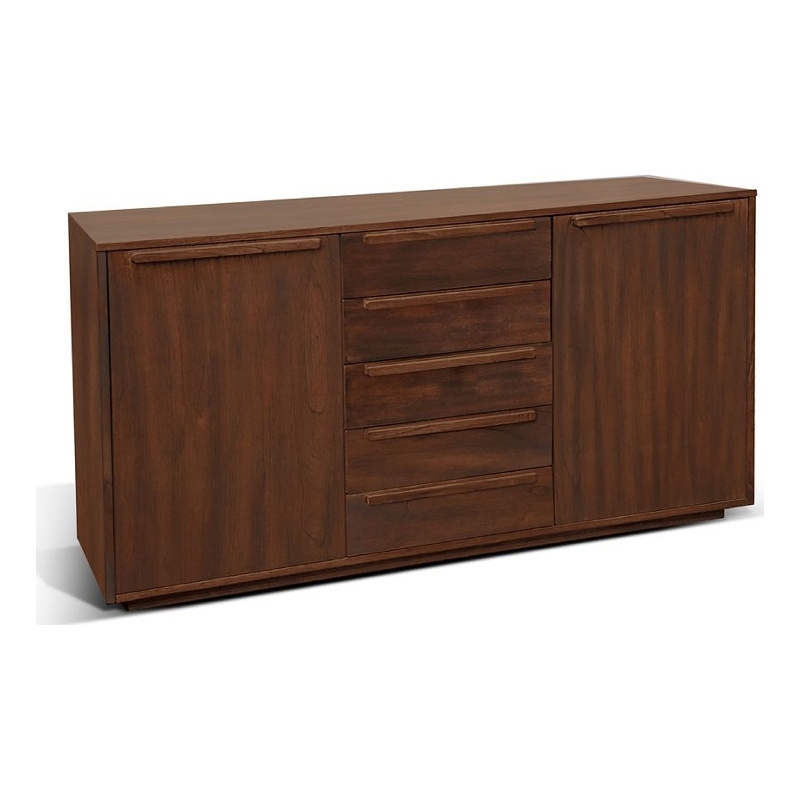 Benjara Nancy Sideboard Server with 3 Drawers & 2 Cabinets- Brown Mahogany Wood