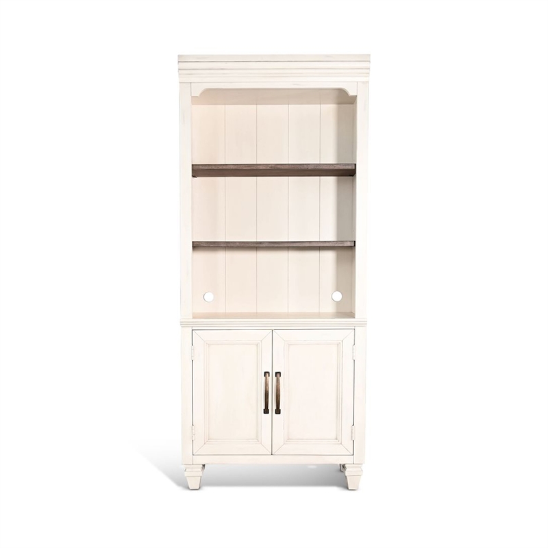 Benjara Barnie Bookcase Cabinet with 3 Open Shelves- Brown White Mahogany Wood