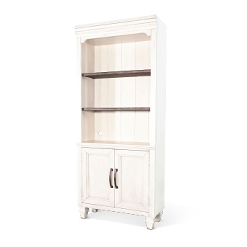Benjara Barnie Bookcase Cabinet with 3 Open Shelves- Brown White Mahogany Wood