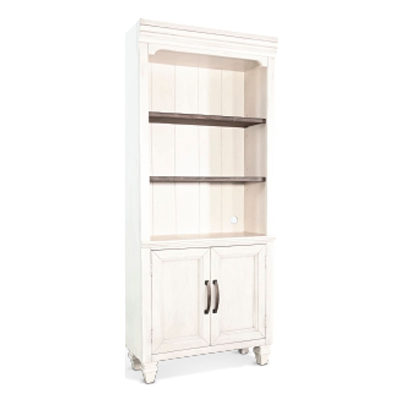 Benjara Barnie Bookcase Cabinet with 3 Open Shelves- Brown White Mahogany Wood