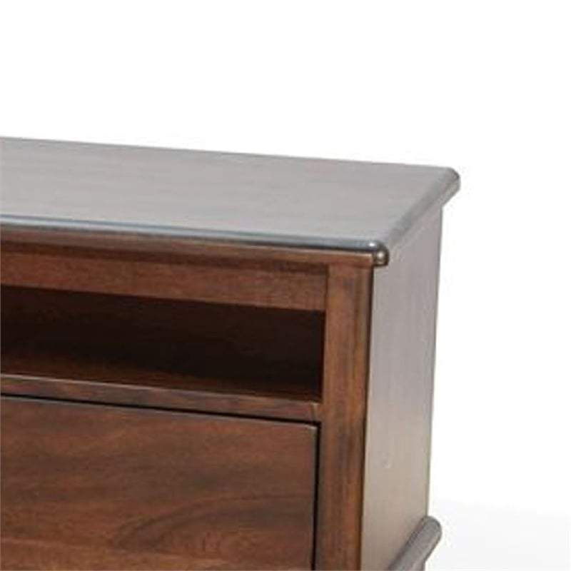 Benjara West TV Stand Media Cabinet- Open Shelves- Brown Mahogany Wood- 64 Inch