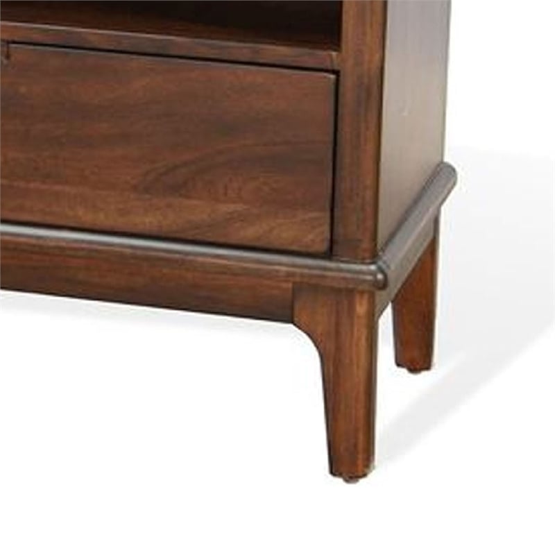 Benjara West TV Stand Media Cabinet- Open Shelves- Brown Mahogany Wood- 64 Inch