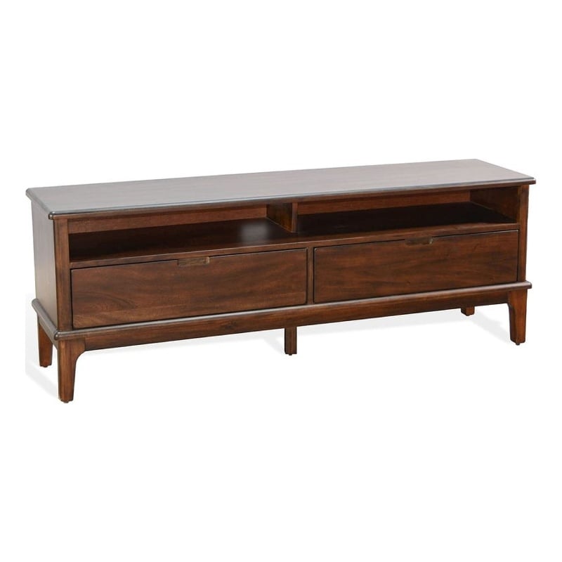 Benjara West TV Stand Media Cabinet- Open Shelves- Brown Mahogany Wood- 64 Inch
