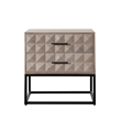 Benjara Zoe End Table Nightstand- Ash Gray Carved Fronts- Black Metal Base
