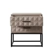 Benjara Zoe End Table Nightstand- Ash Gray Carved Fronts- Black Metal Base