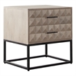 Benjara Zoe End Table Nightstand- Ash Gray Carved Fronts- Black Metal Base