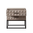 Benjara Zoe End Table Nightstand- Ash Gray Carved Fronts- Black Metal Base