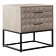 Benjara Zoe End Table Nightstand- Ash Gray Carved Fronts- Black Metal Base