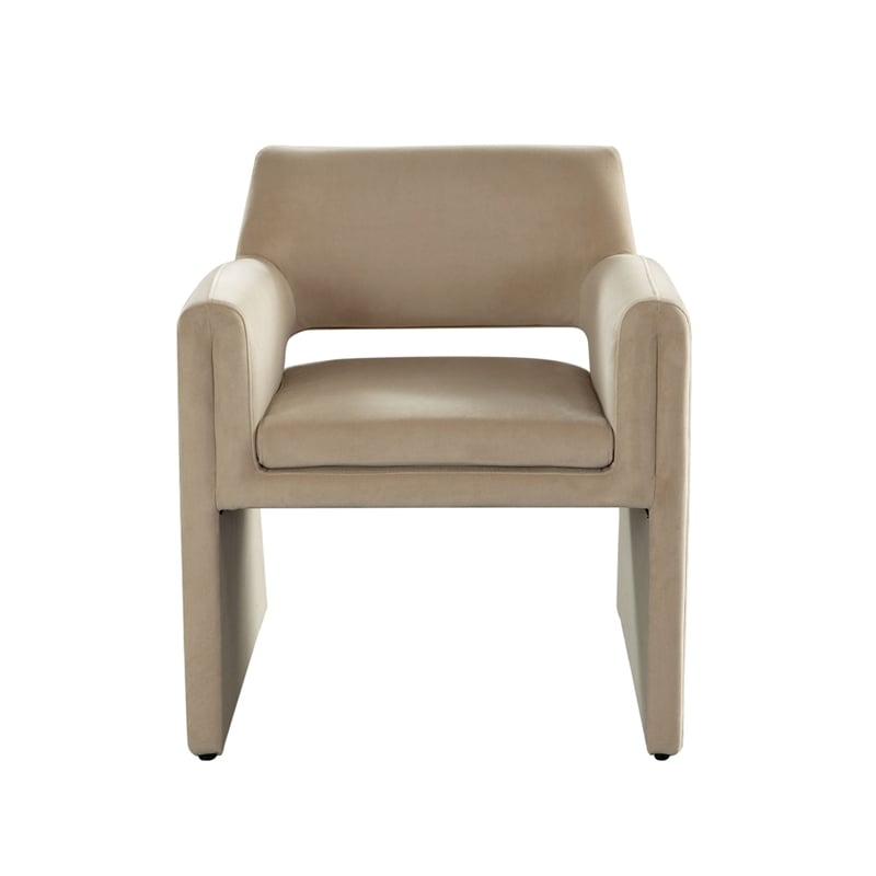 Benjara Fena Accent Dining Chair- Light Camel Brown Velvet- Low Back