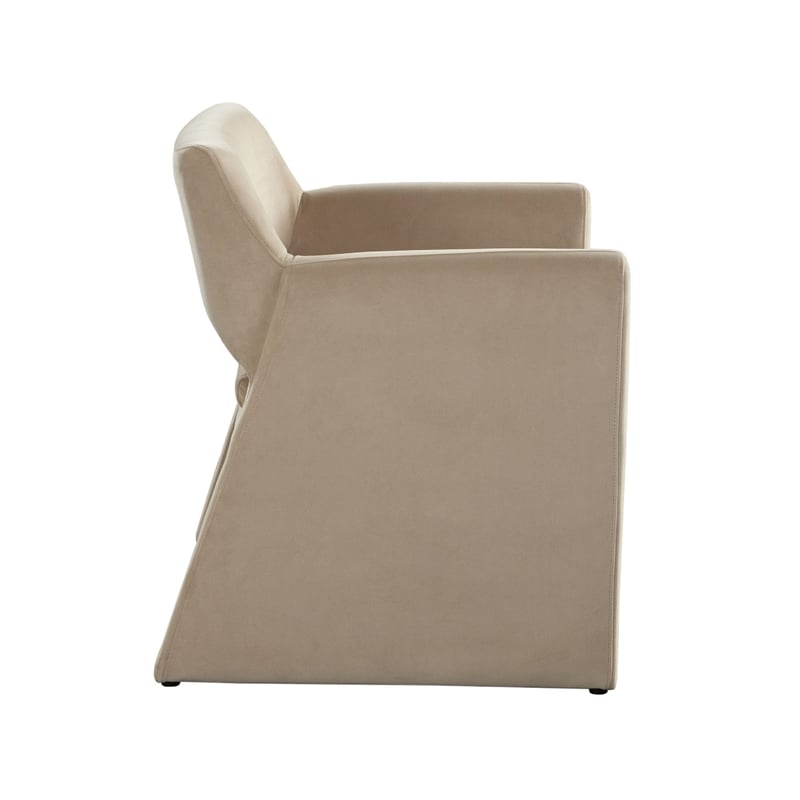 Benjara Fena Accent Dining Chair- Light Camel Brown Velvet- Low Back