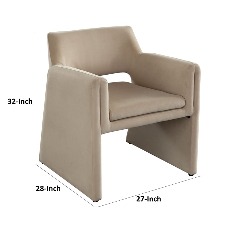 Benjara Fena Accent Dining Chair- Light Camel Brown Velvet- Low Back