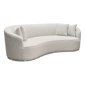 Benjara 97&quot Retro Curved- 4 Pillows Riha Sofa - Cream White Velvet/Gold Trim