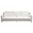 Benjara Boa Sofa- 2 Throw Pillows- Modern Loose Back White Linen 95 Inch