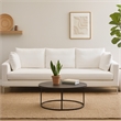 Benjara Boa Sofa- 2 Throw Pillows- Modern Loose Back White Linen 95 Inch